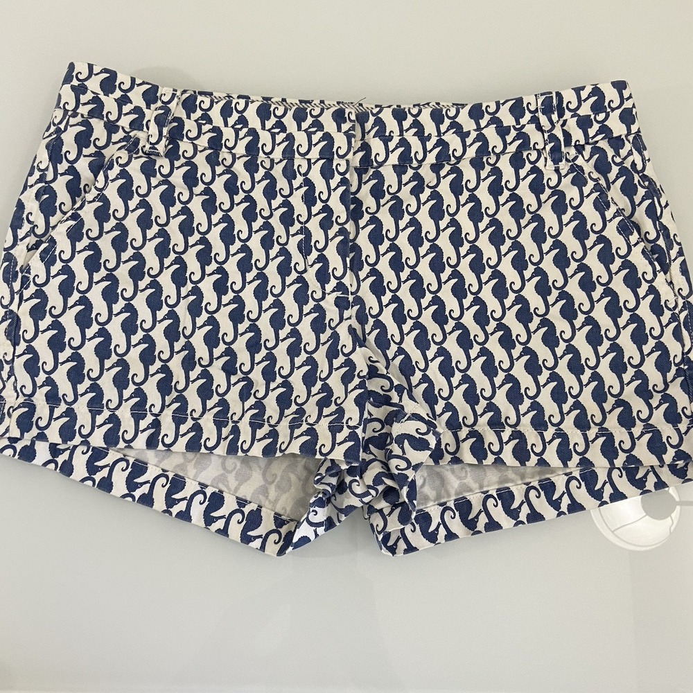 J Crew Women's Classic Chino Seahorse Print Cotton Shorts Size 6 Nautical Beach